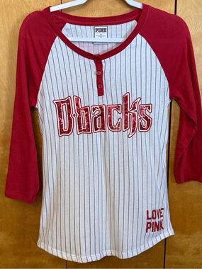 PINK Victoria's Secret Red & White AZ D-Backs Baseball Henley Top Size Medium